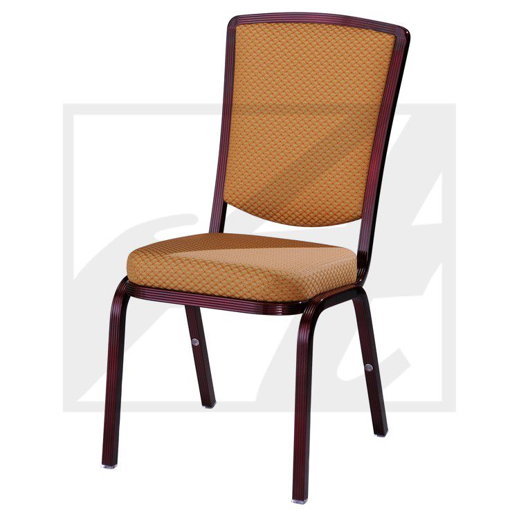 A brown cushioned chair with a dark frame.
