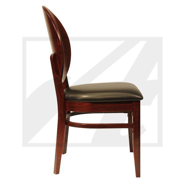 Elegant wooden chair with cushioned seat and curved backrest.