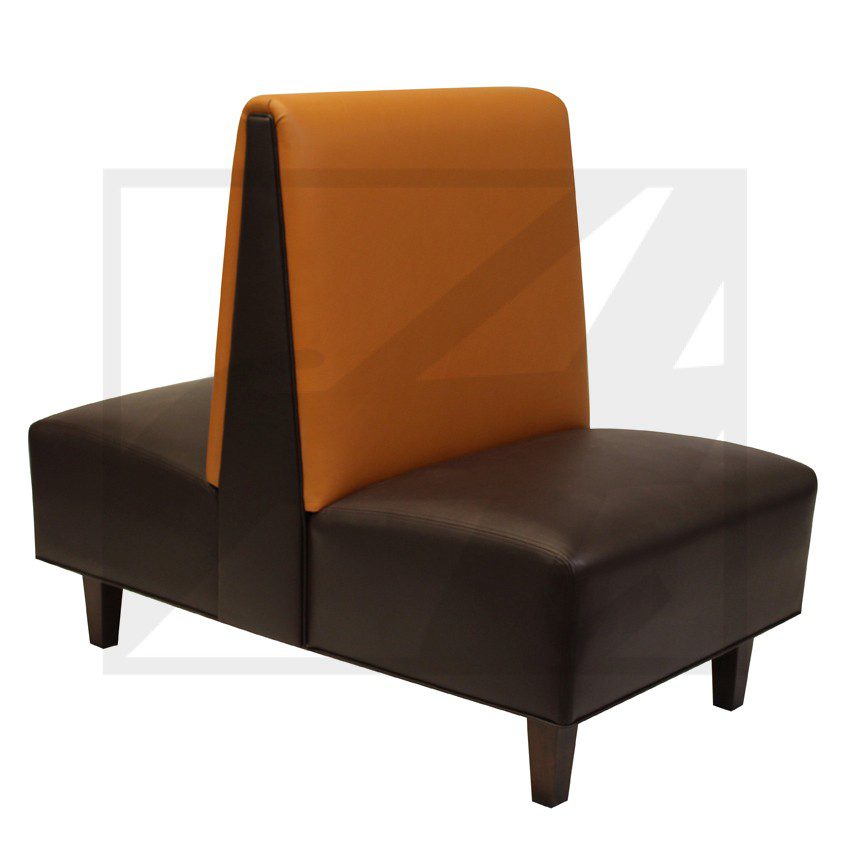 Modern two-tone brown booth seating with a high backrest.