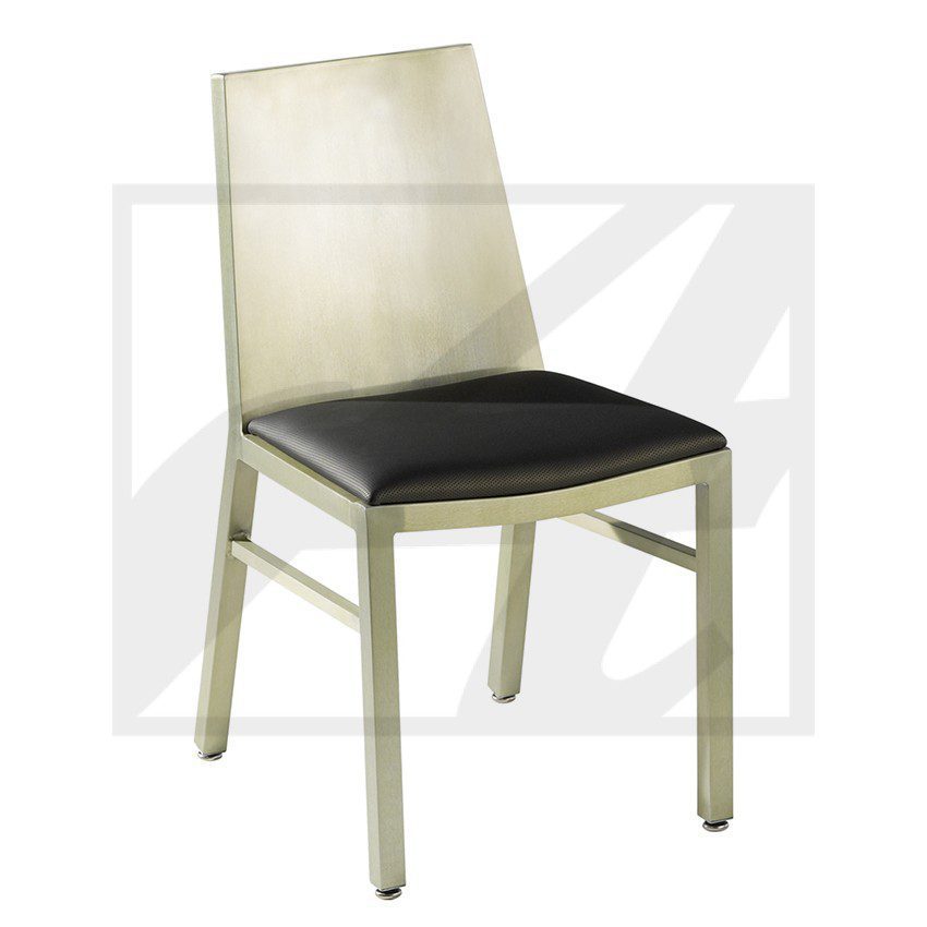 Modern chair with a transparent back and black cushioned seat.