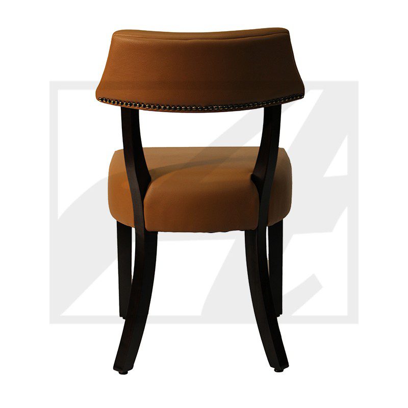 Elegant brown and black upholstered chair with a modern design.