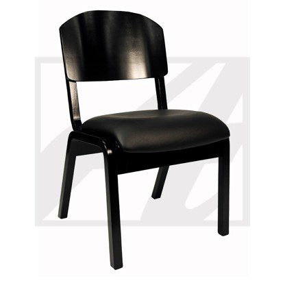 Black wooden chair with a cushioned seat and backrest.