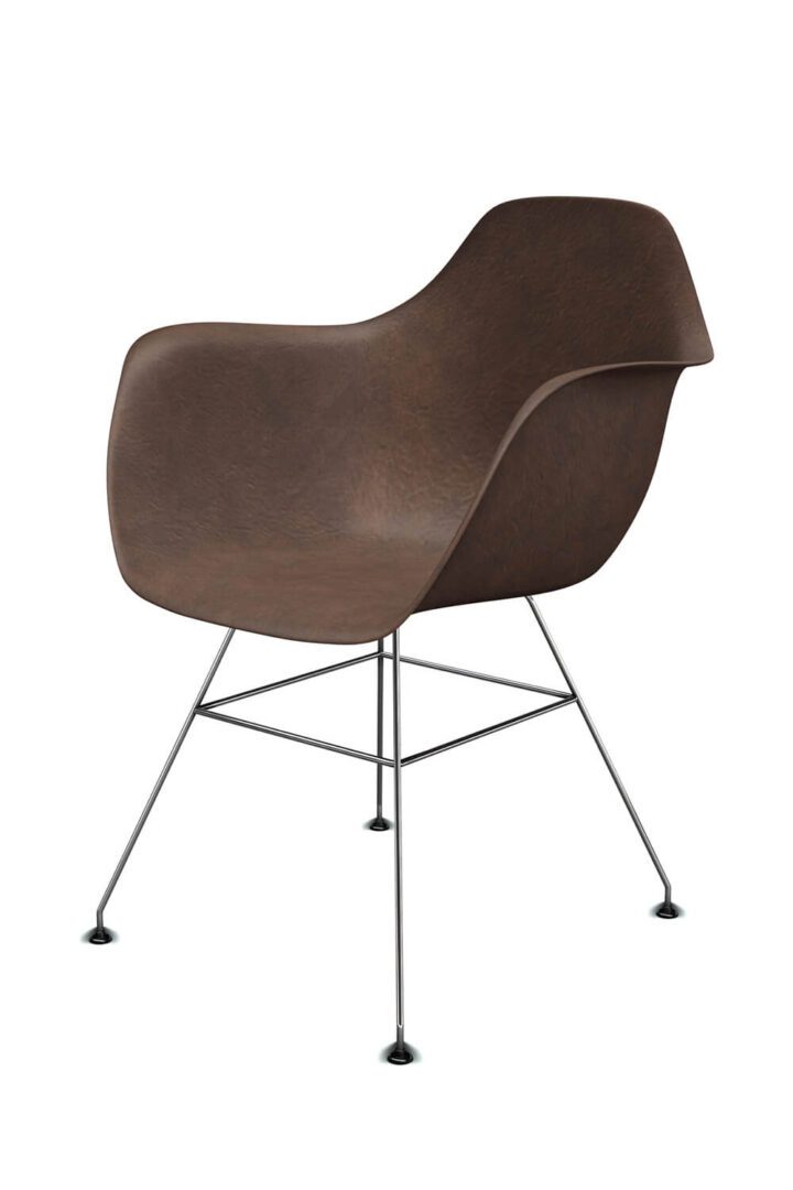 Modern brown armchair with metal legs and a sleek design.