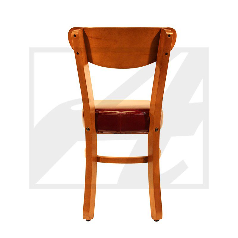 Wooden chair with a curved backrest and cushioned seat.