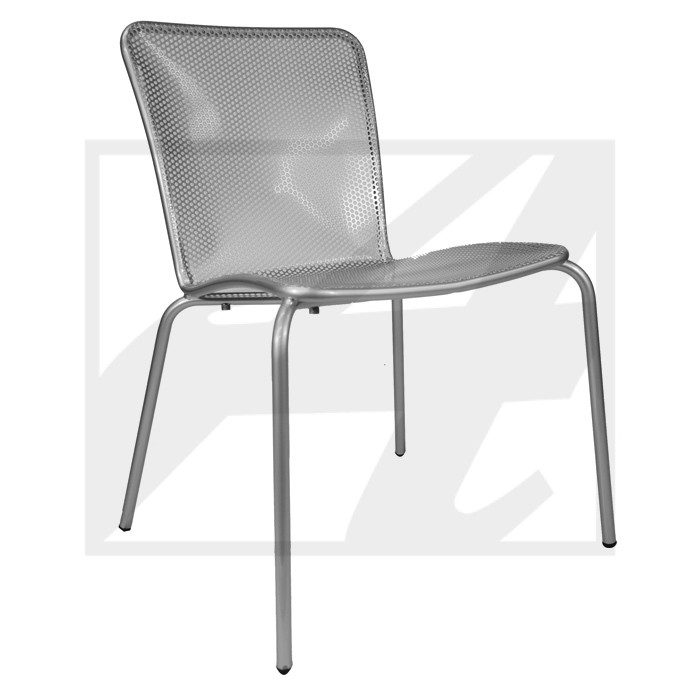 Modern gray mesh chair with metal legs.