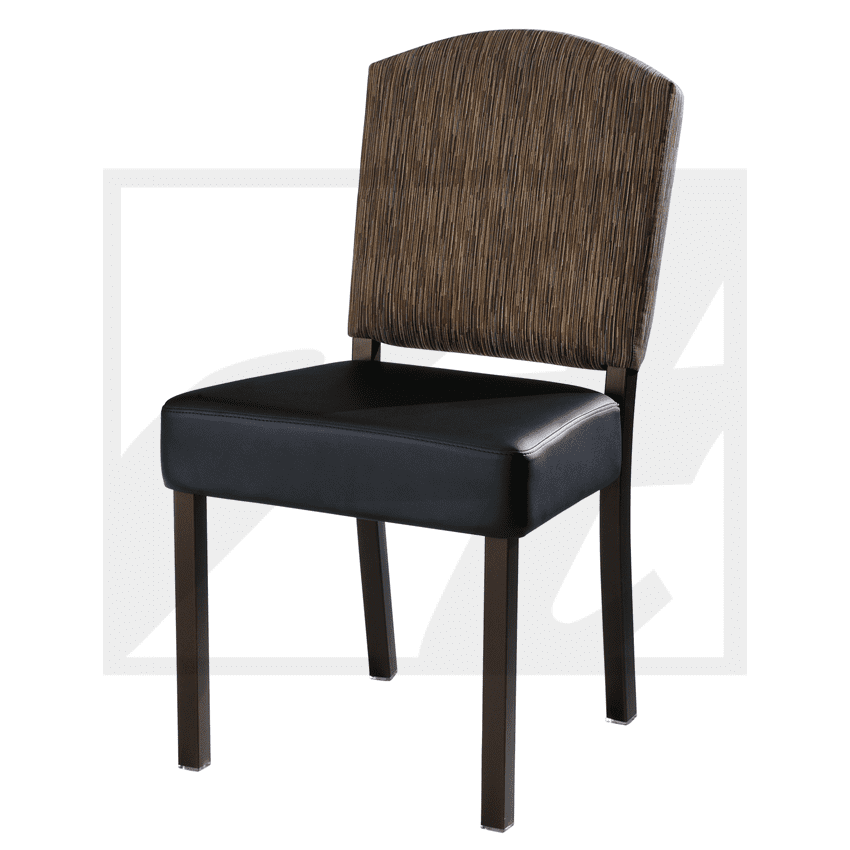 Stylish chair with a dark wooden frame and cushioned seat.