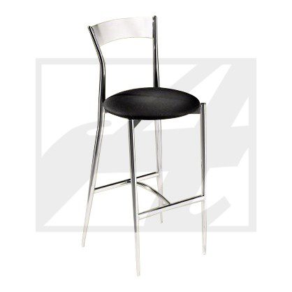 Modern bar stool with metal frame and black cushioned seat.