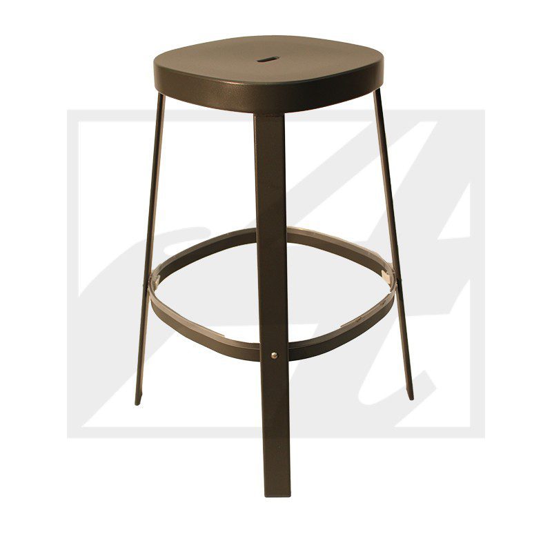 A sleek, modern three-legged stool with a circular footrest.