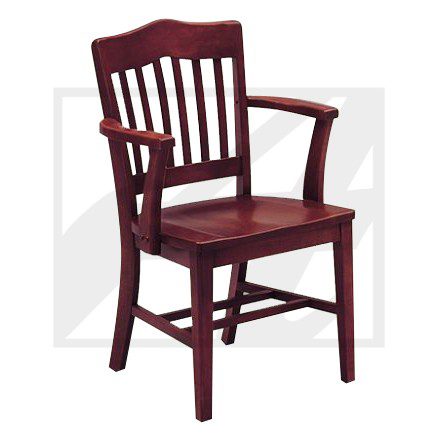 A wooden armchair with a classic design and dark finish.
