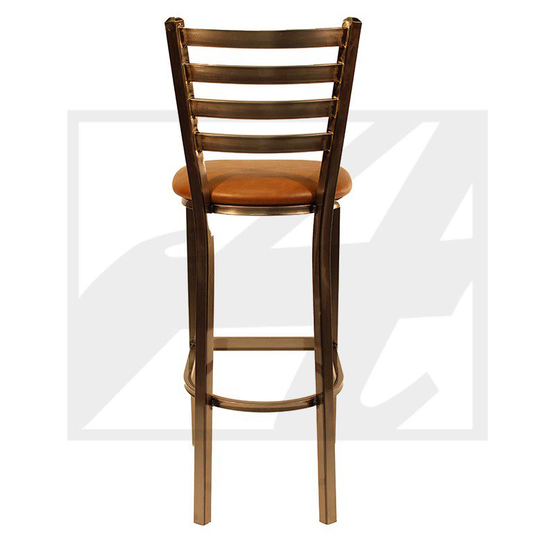 Tall wooden bar stool with a ladder back design.