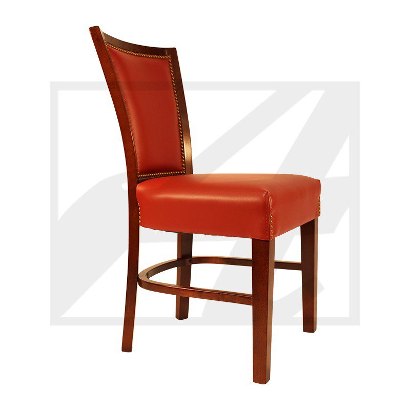 Elegant wooden chair with red cushioned seat and backrest.