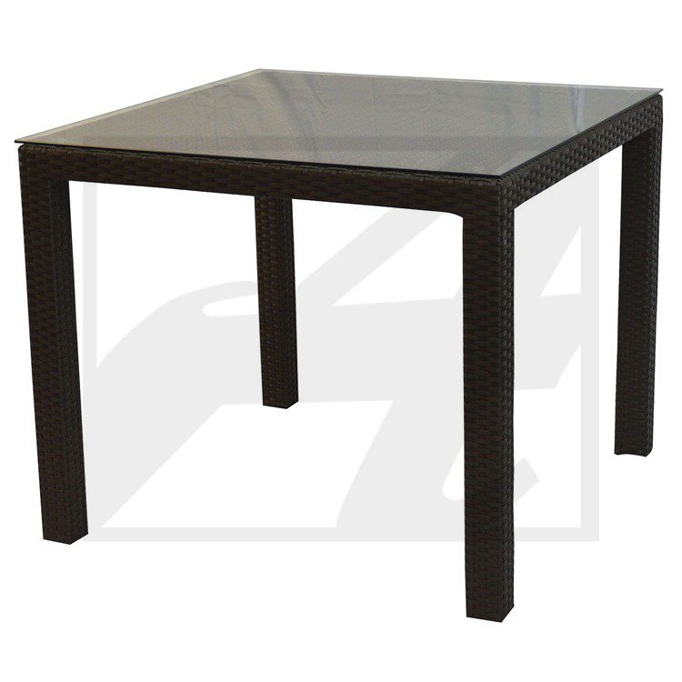 A simple square wooden table with four legs.
