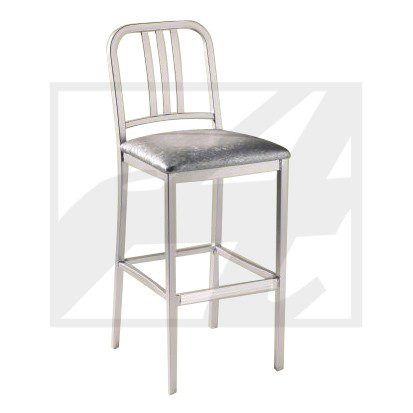 Metal bar stool with a cushioned seat and backrest.
