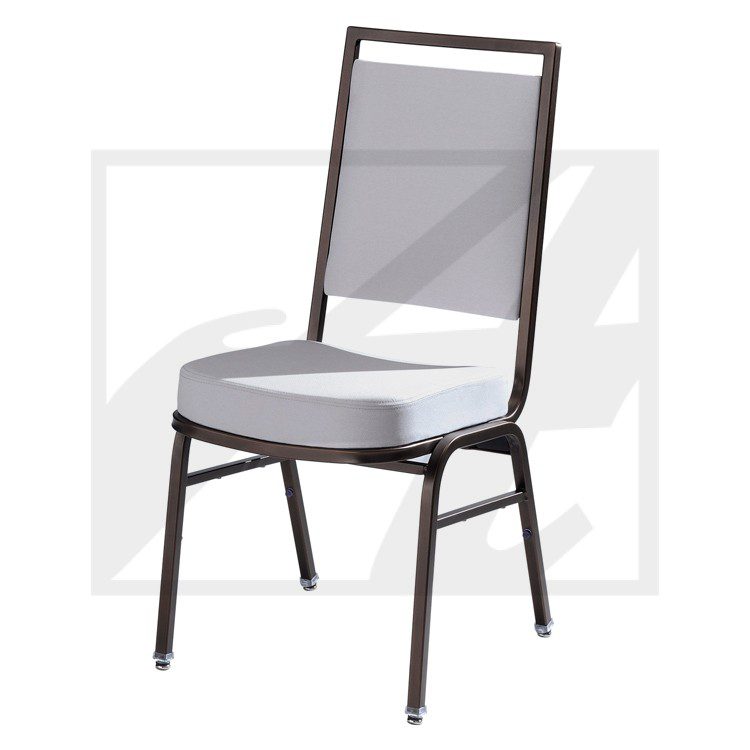 A simple chair with a cushioned seat and backrest.