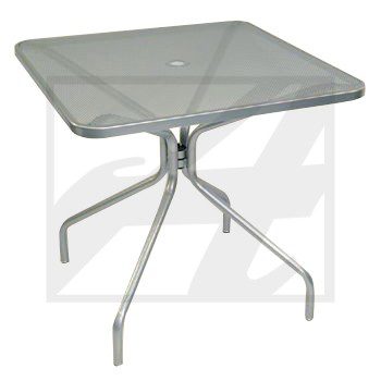 Modern glass-top table with sleek metal legs.