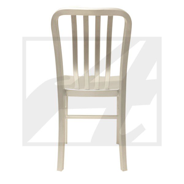 A simple wooden chair with vertical slats on the backrest.