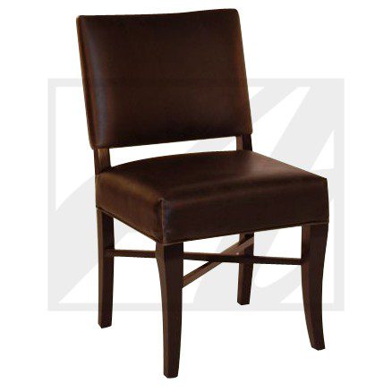Dark brown wooden dining chair with cushioned seat and backrest.