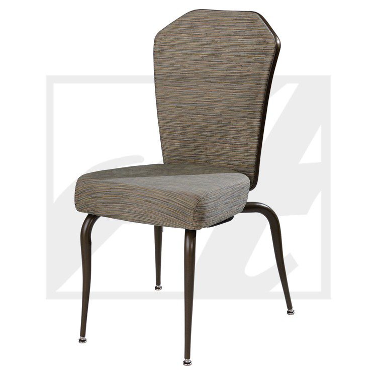 Modern chair with a cushioned seat and backrest, supported by four sleek metal legs.