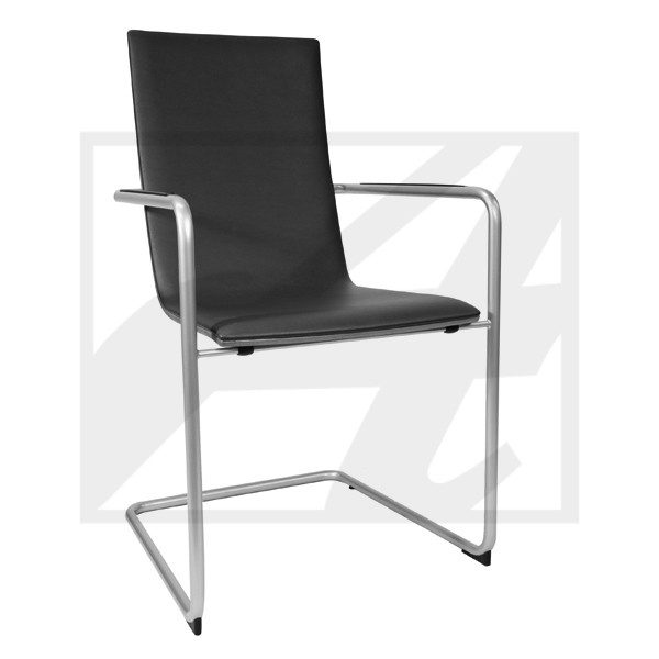 Modern black office chair with metal frame and armrests.