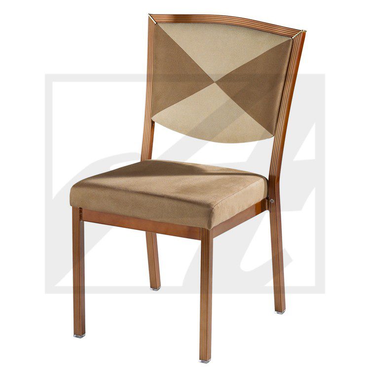 Elegant wooden chair with a cushioned seat and backrest in neutral tones.