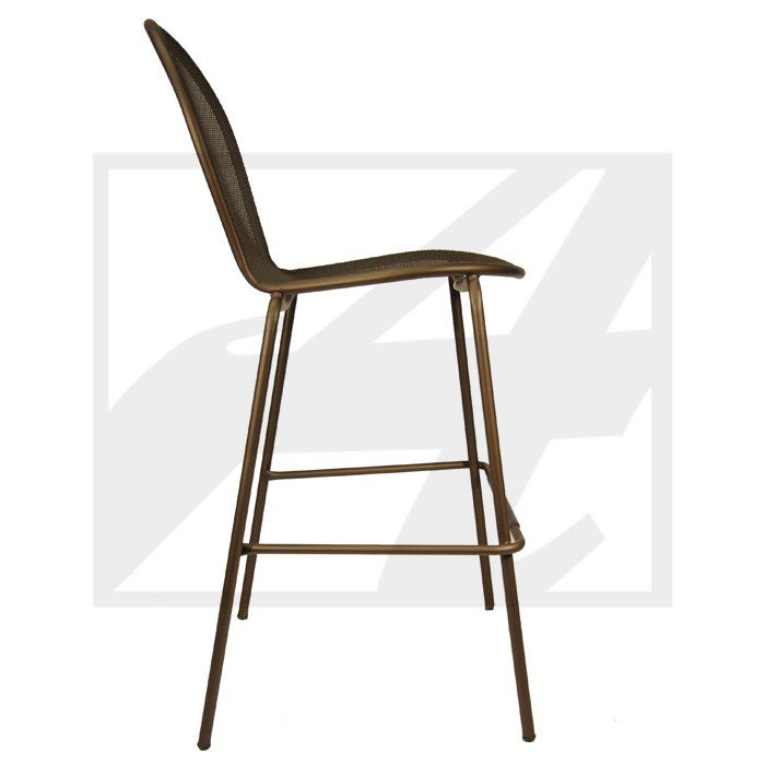 Sleek modern bar stool with dark metal frame and curved seat.