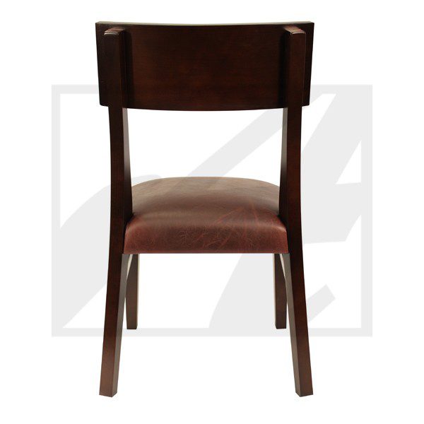 Dark wooden chair with a cushioned seat and a wide backrest.