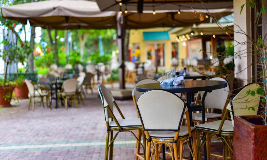 Cozy outdoor restaurant seating with a relaxed ambiance.