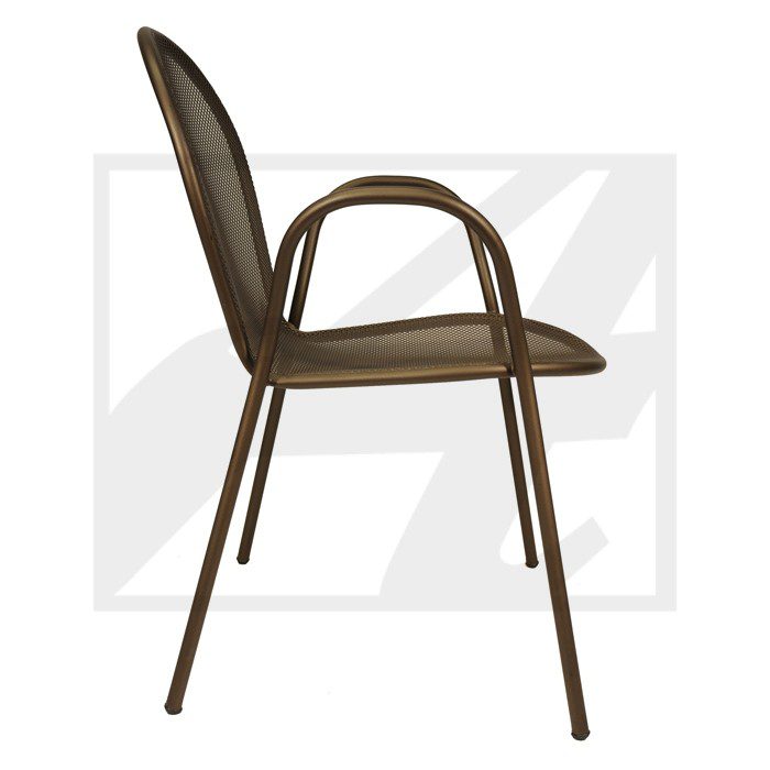 A sleek, modern brown chair with a minimalist metal frame.