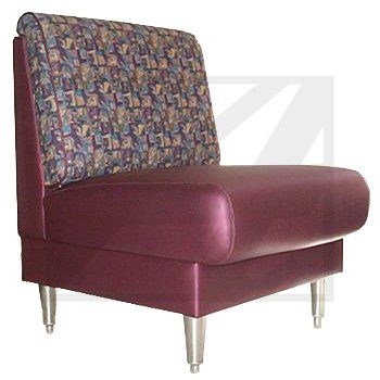 Maroon and patterned booth seat with metal legs.