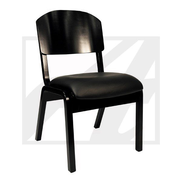Modern black chair with a sleek design and curved backrest.