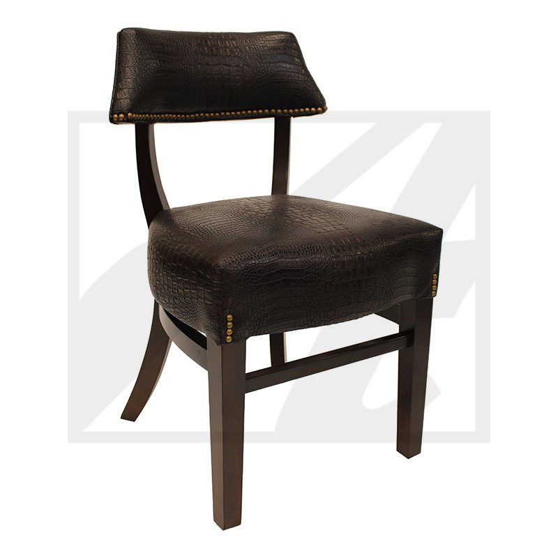 Elegant dark brown wooden chair with cushioned seat and backrest.