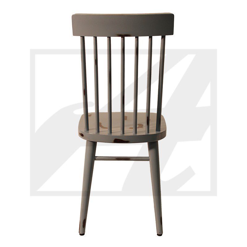 Simple wooden chair with vertical slats and a flat seat.