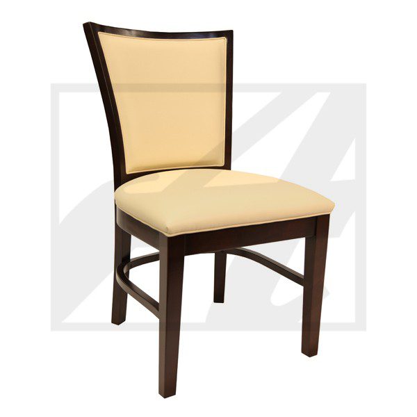 Elegant wooden chair with cushioned beige seat and backrest.