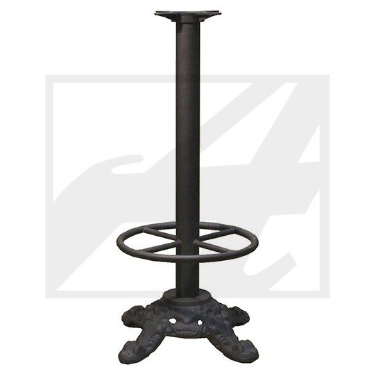 Black metal industrial-style adjustable table base with footrest ring.