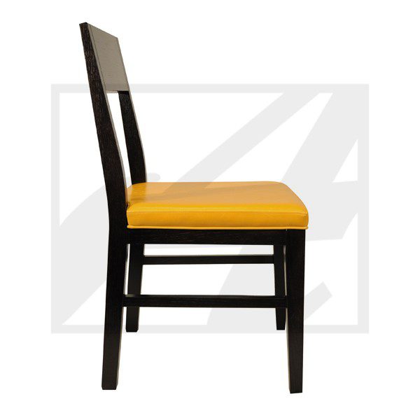 Black wooden chair with a yellow cushioned seat.