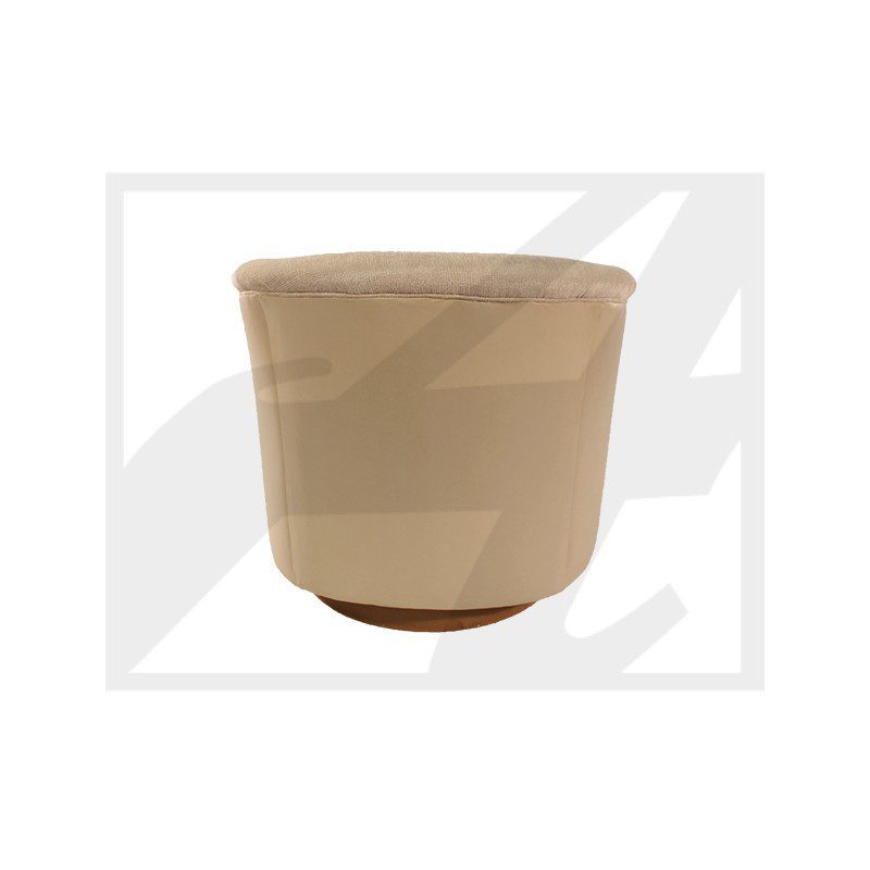 Small beige plastic pot with a rounded base and outward rim.