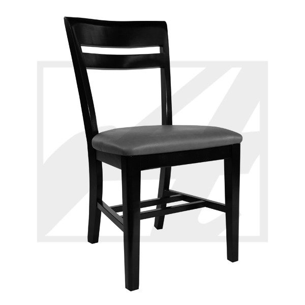Black wooden chair with a padded seat.