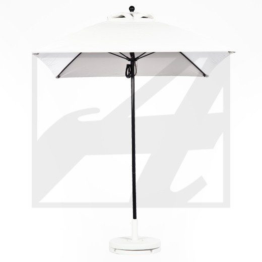 Black cantilever patio umbrella with a white base.