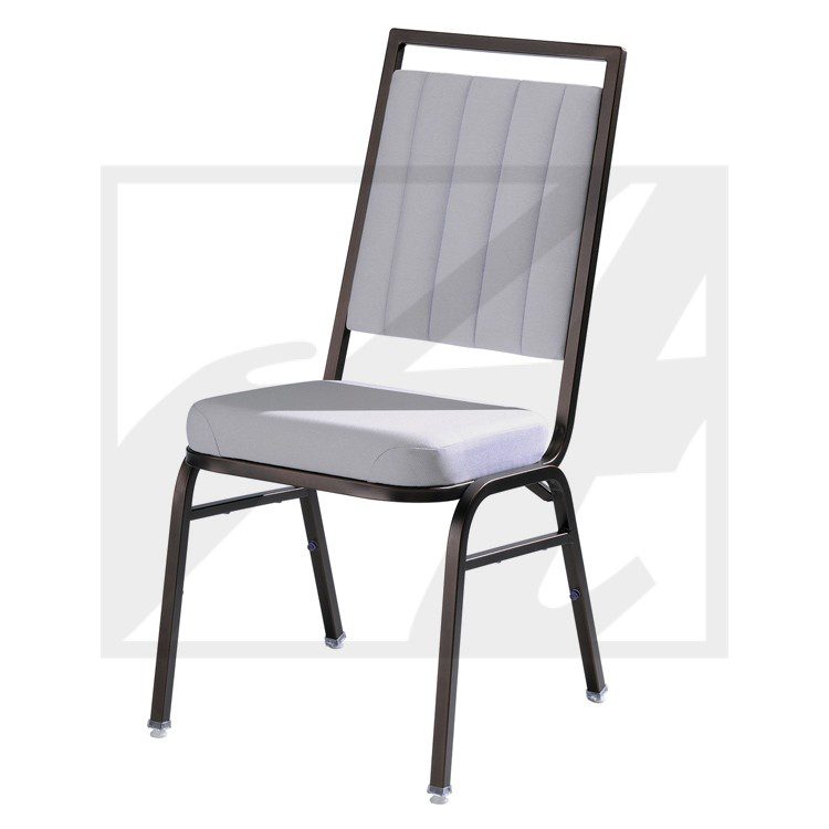 Modern chair with cushioned seat and mesh backrest.