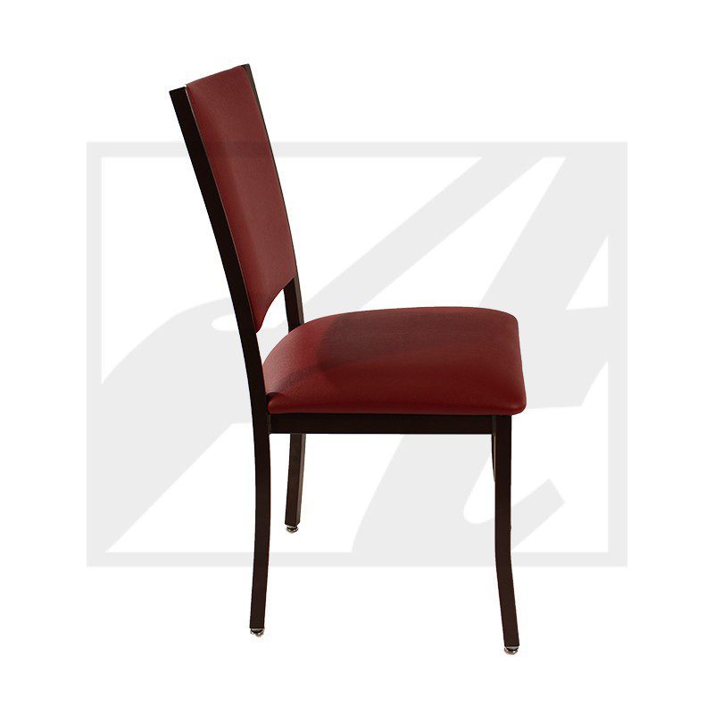 Elegant wooden chair with red cushioned seat and backrest.