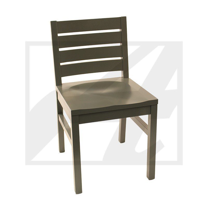 Simple wooden chair with horizontal slats on the backrest.