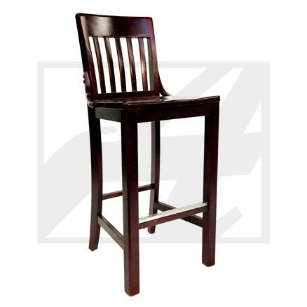 Classic wooden bar stool with a slatted backrest and footrest.