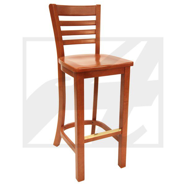 Wooden bar stool with a ladder-back design and footrest.