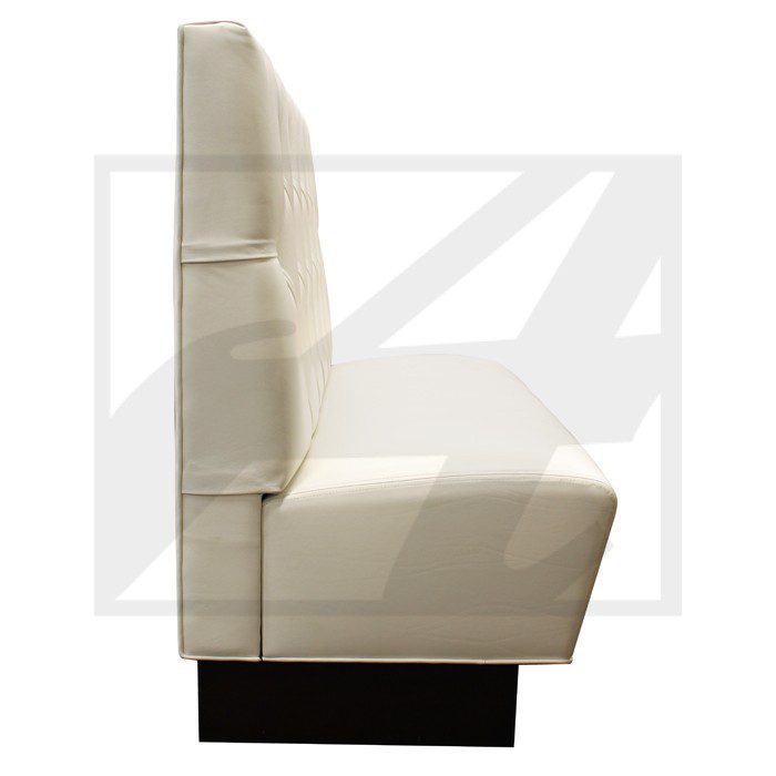 White high-back booth seat with black base for restaurant or diner.