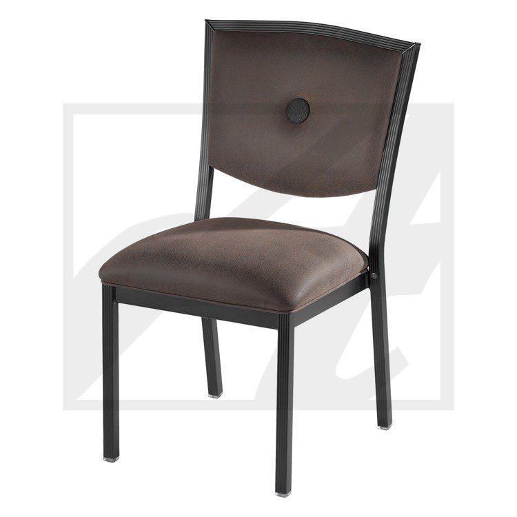 Modern brown chair with cushioned seat and backrest.