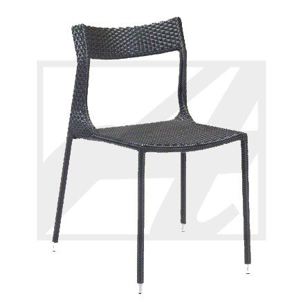 Modern black woven chair with a sleek design and open backrest.