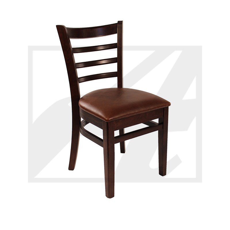 Wooden chair with dark finish and cushioned seat.