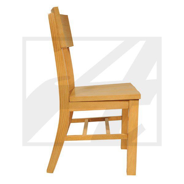 Wooden chair with a tall backrest and sturdy design.