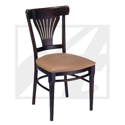 A classic wooden chair with a cushioned seat and elegant backrest design.