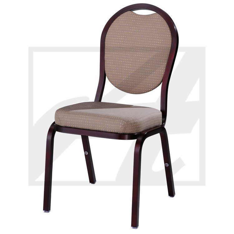 Brown banquet chair with cushioned seat and backrest.